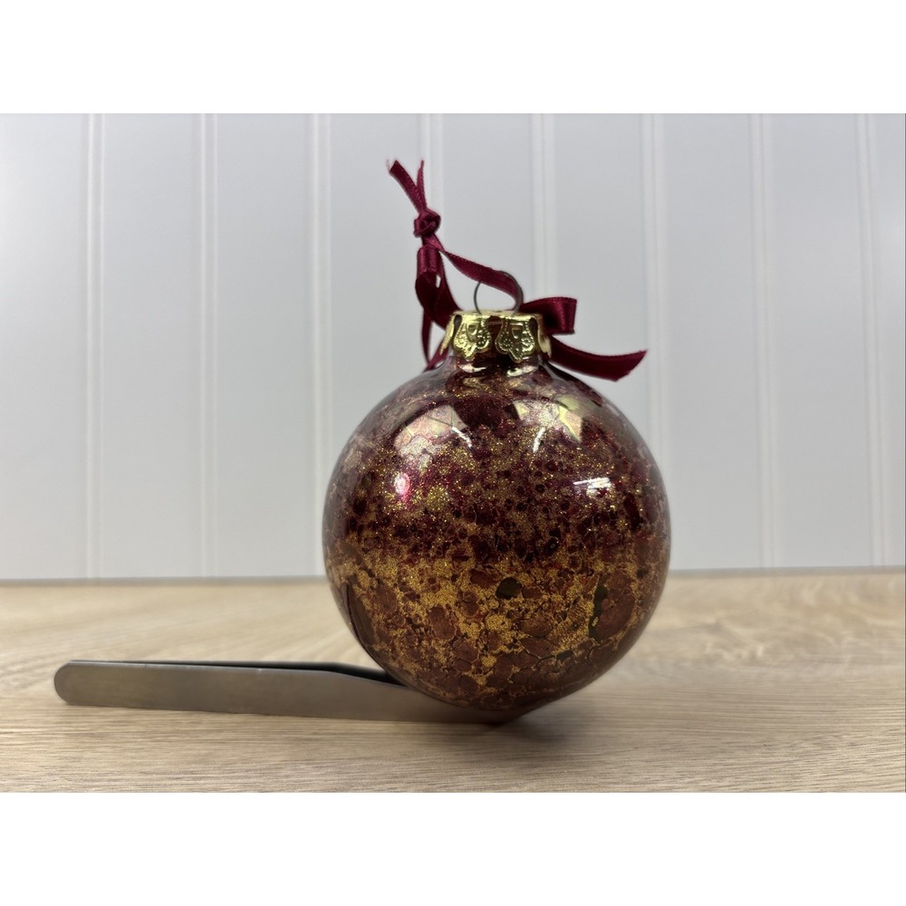 Vintage Midwest Importers Glass Ball Christmas Tree Ornament Purple Gold TAIWAN
